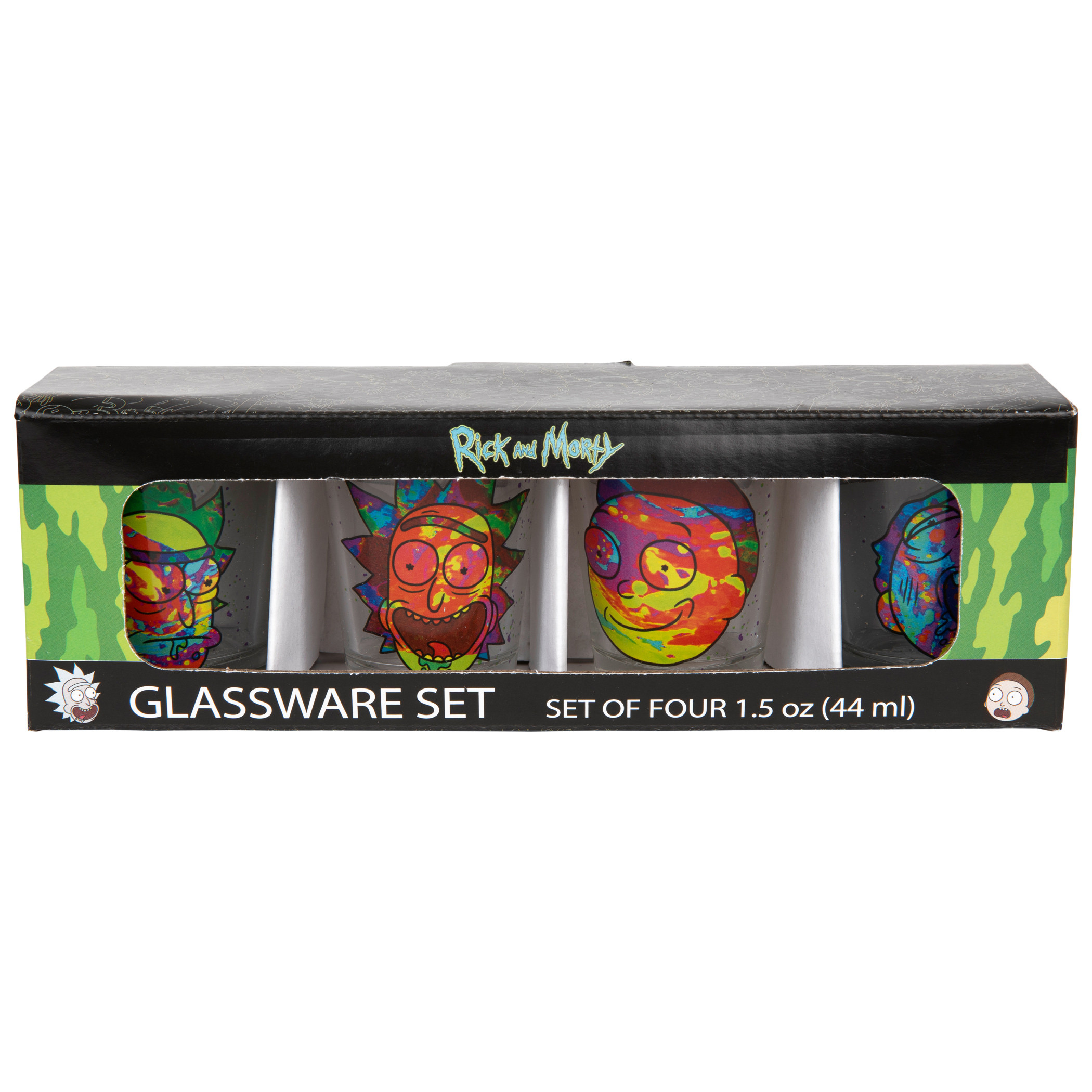 Rick and Morty Colorful Faces 4-Pack Shot Glass Set
